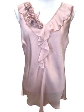 Susan Lewis Women’s Sleeveless Ruffle Front Blush Satin Top Size Large
